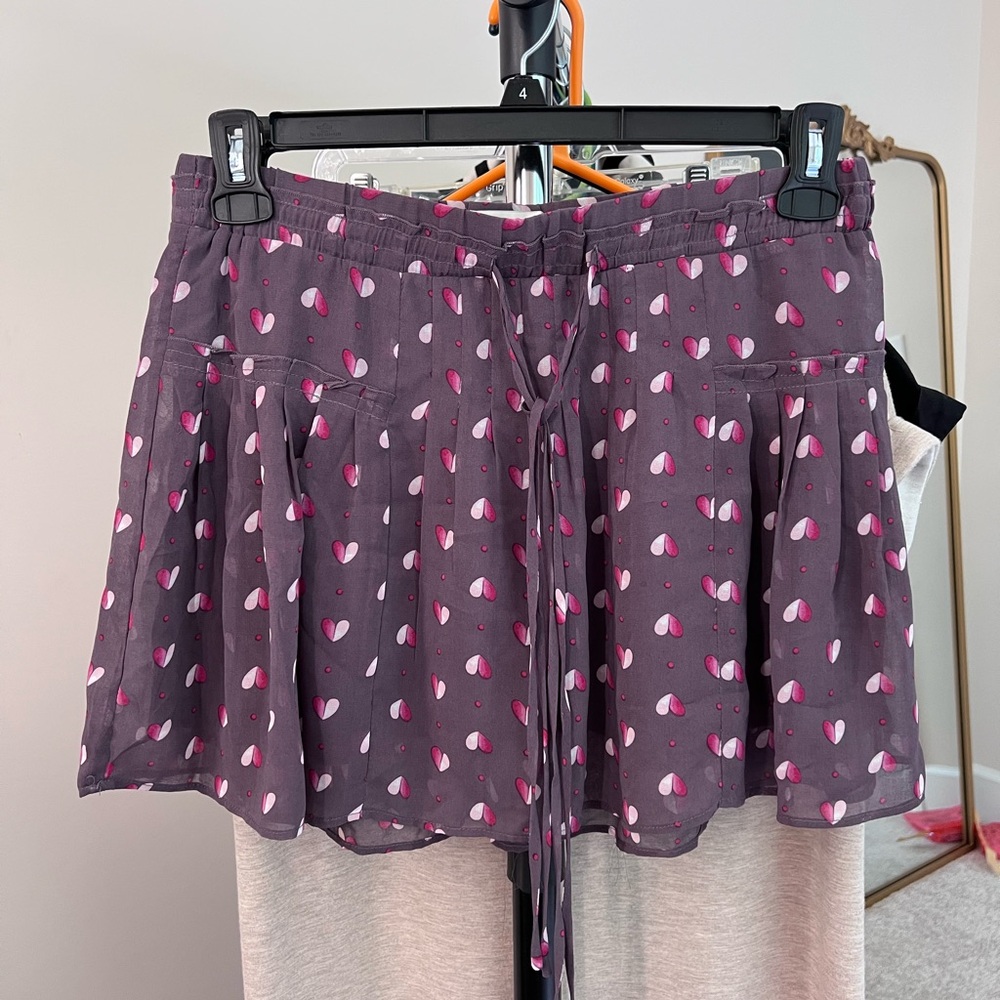 American Eagle Outfitters Plum Skirt with Pink Heart Dots